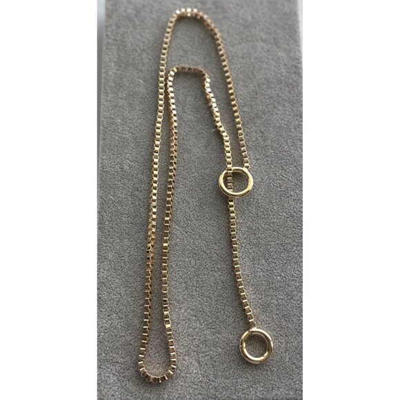 Gold-Tone Box Chain Necklace With Double Circle Pendant - Picture 6 of 6